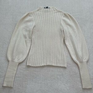 Express Cream Ribbed Balloon Sleeve Top | New with tags